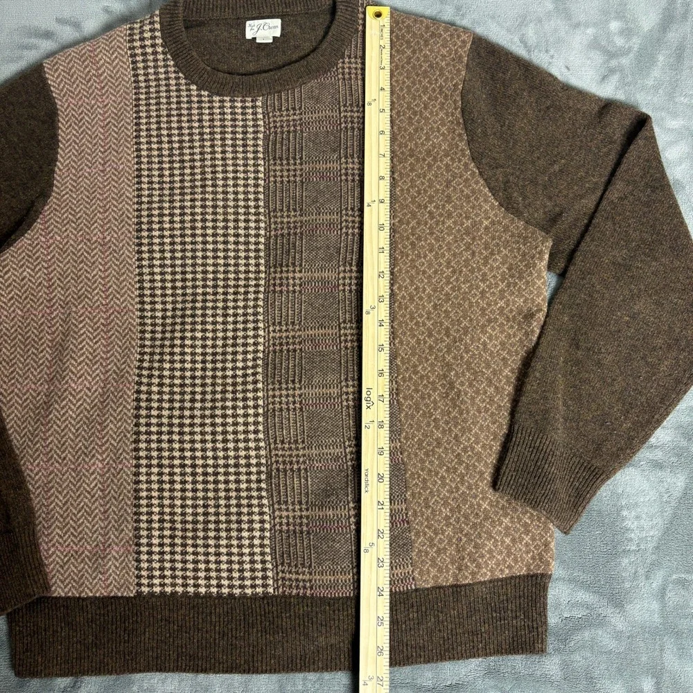 J.Crew Men's L Wool Colorblock Patchwork Sweater Herringbone Plaid Grandpacore
